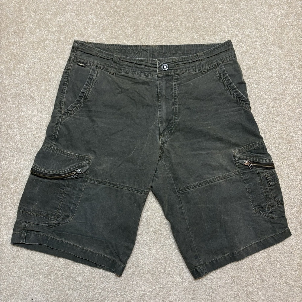 Kuhl Ambush Cargo Shorts Mens 32 Green Canvas Zip Pocket Hiking Outdoor Utility